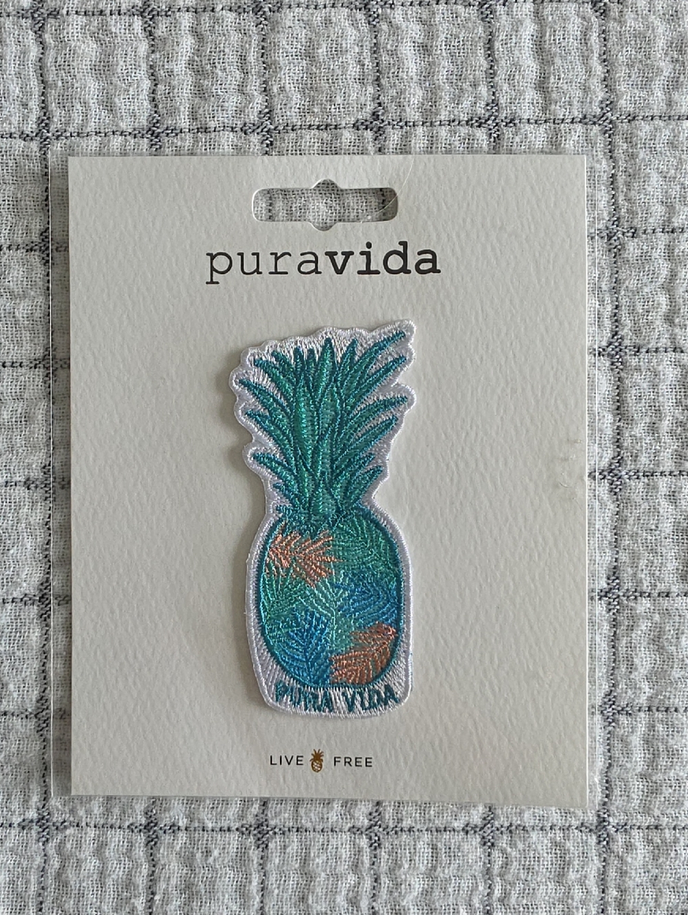 Pura Vida Pineapple Embroidered Patch - Teal & Turquoise
